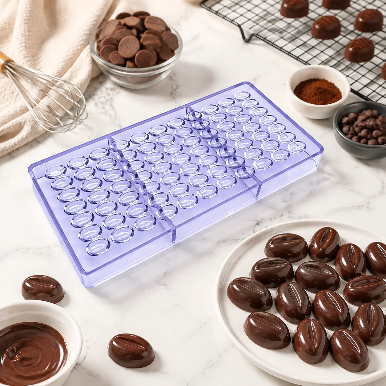 1 Pc Polycarbonate Chocolate Mold, Cocoa Bean Shapes, Reusable DIY Bonbon Candy Confectionery Homemade Baking Tool
