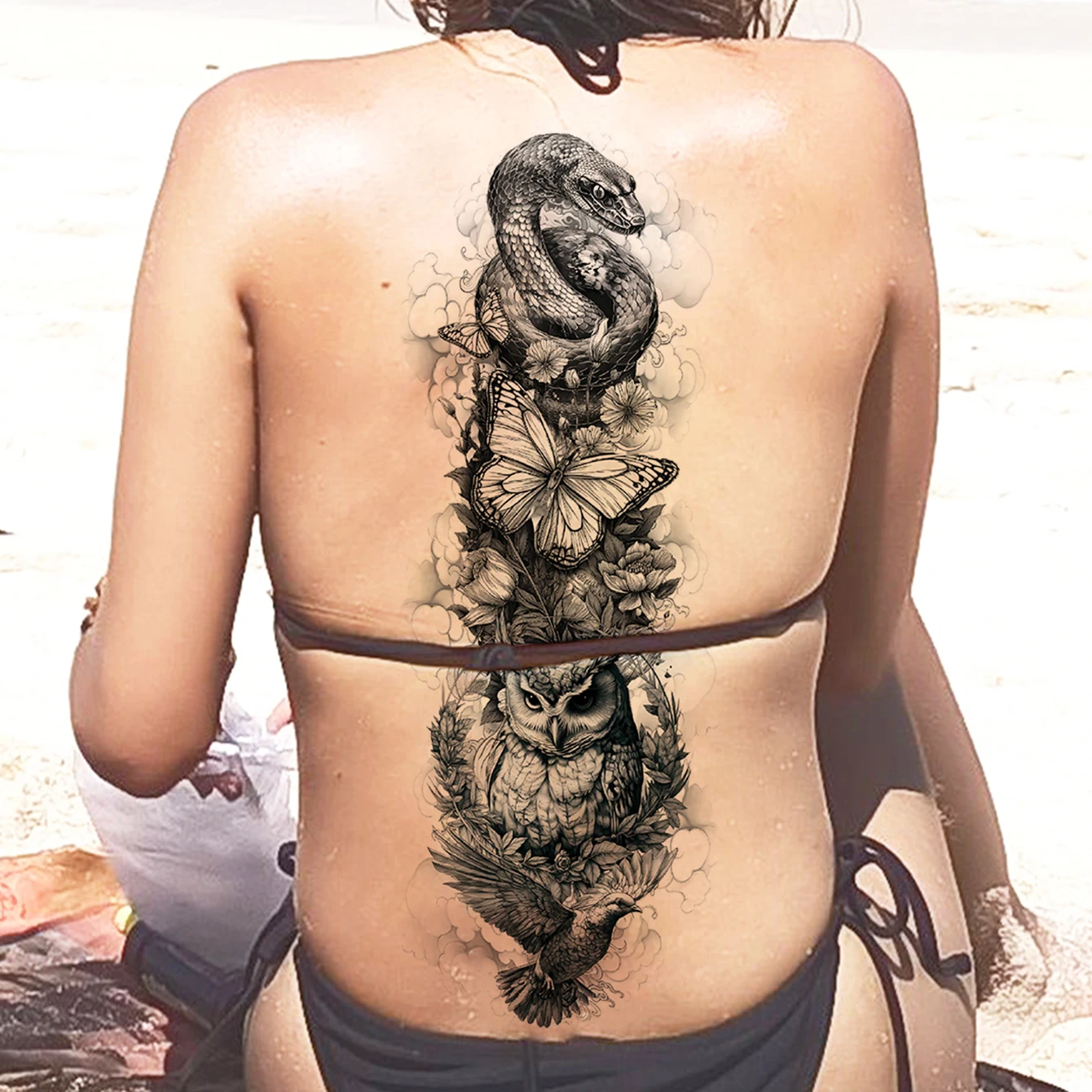 Waterproof Temporary Tattoo Sticker Woman prajna Snake Carp Flower Butterfly Owl Fake Tatto Flash Tatoo Tato for Girl Women Men