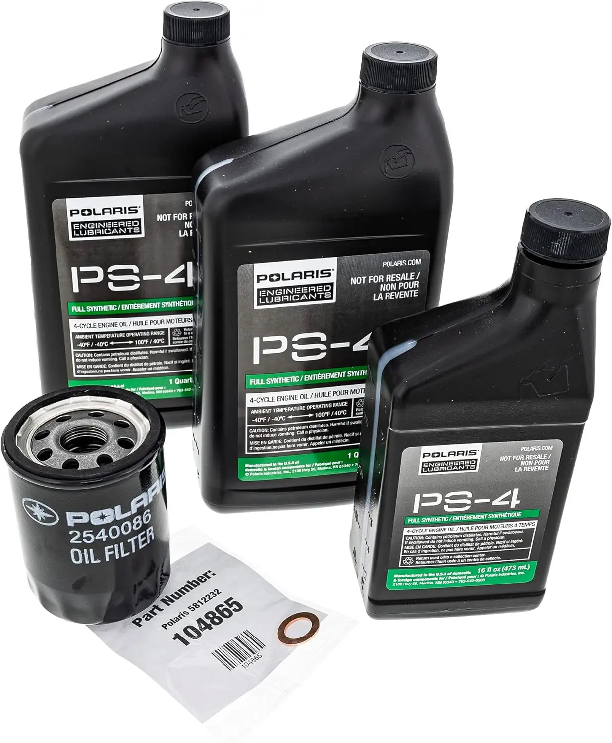 

Polaris PS4 Oil Change Kit for Specific RANGER, GENERAL, RZR, ACE 900 XC Models With 4 Stroke Engine, Includes 2.5 Quarts PS-4