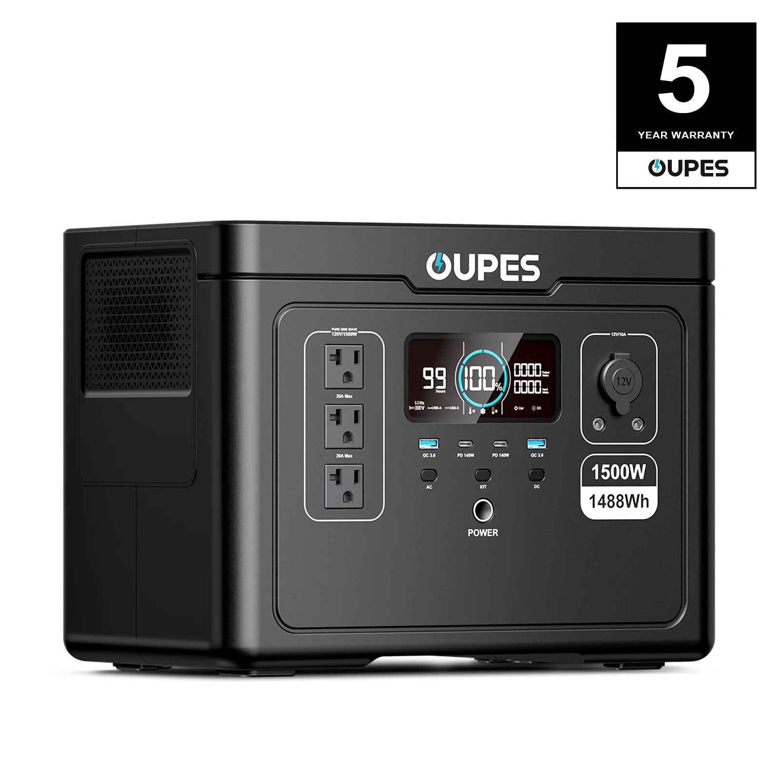 

OUPES 1500W, 1488Wh Portable Power Station Exodus 1500, LiFePO4 Battery, 1500W AC(3600W Surge)/140W USB-C Output, APP Control, S
