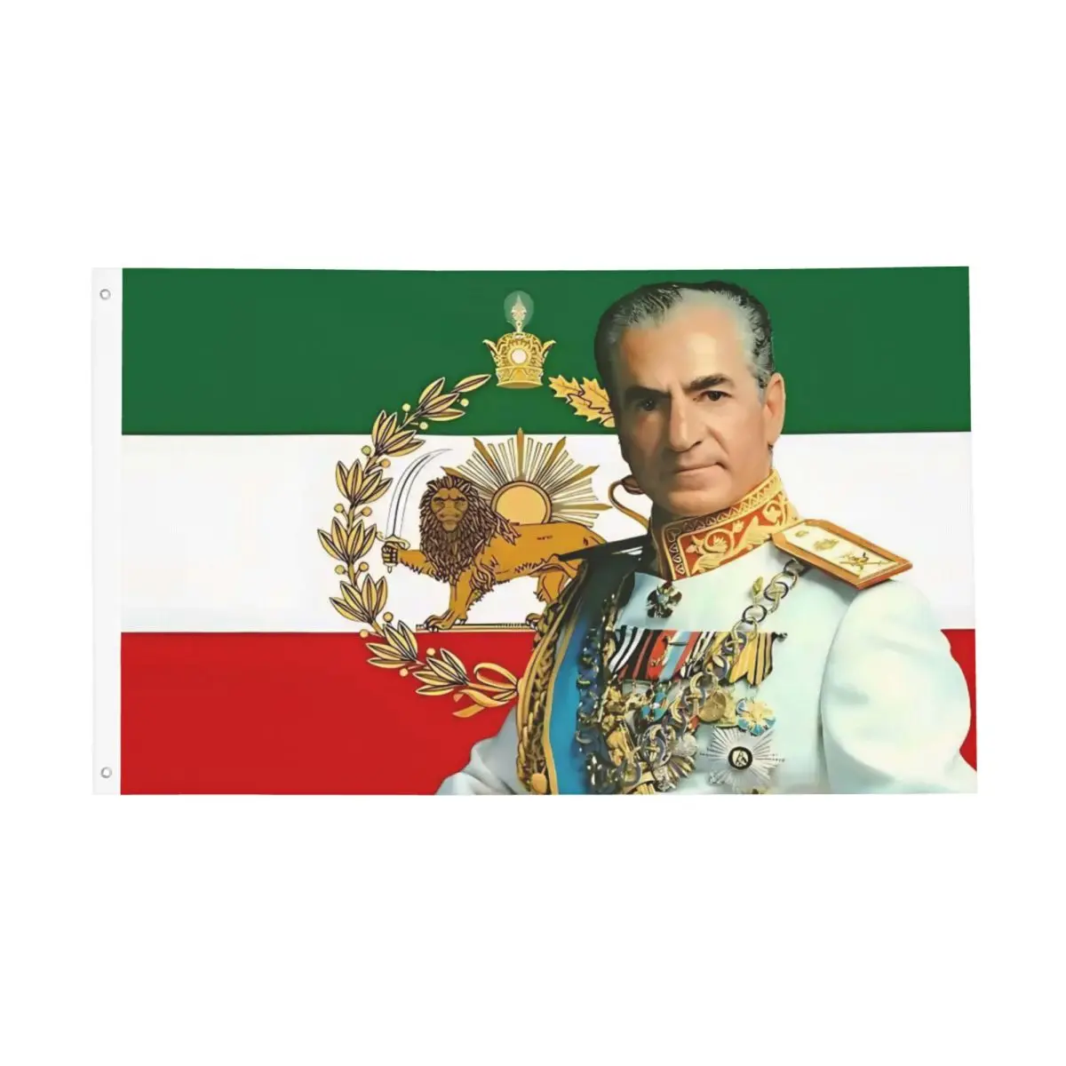 Mohammad Reza Pahlavi Iran Flag Flags Fade Proof Outdoor Banner 2 Grommets Home Room Dorm Wall Decor 3x5 FT