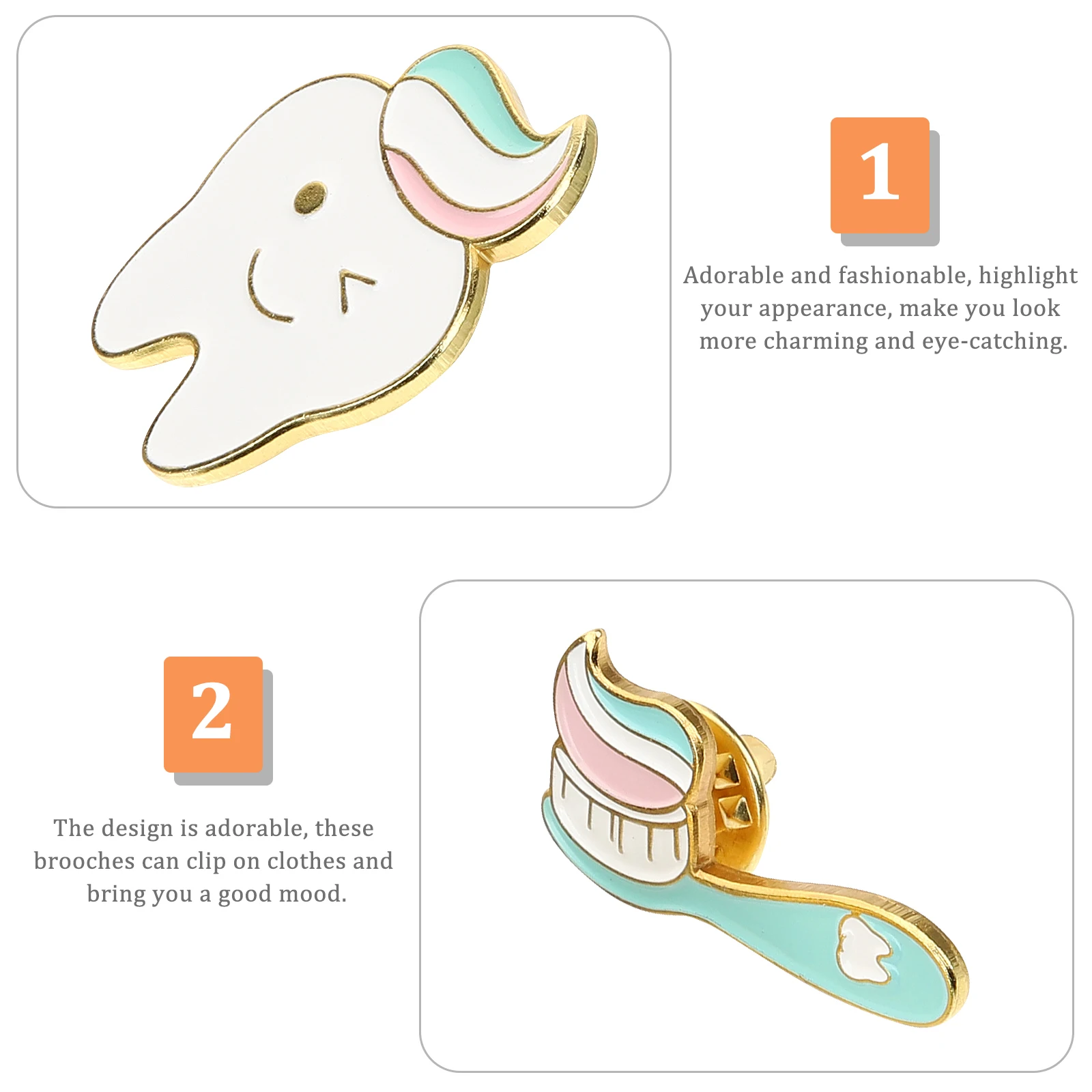 

4pcs Toothbrush Brooch Pin Cute Enamel Pins For Backpacks Hats Lapel Teeth Gift Funny Accessories Party Christmas