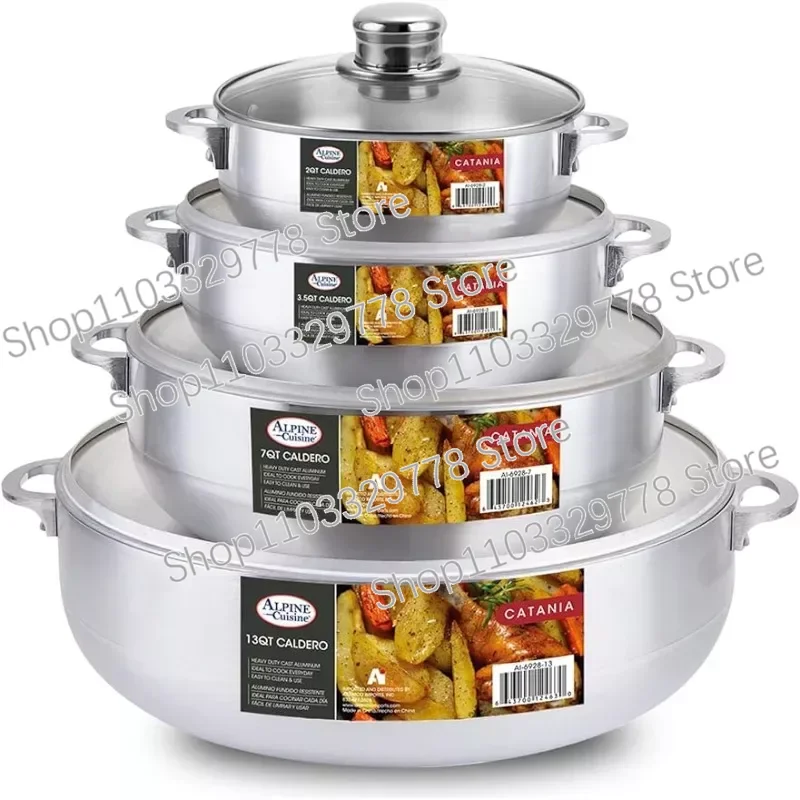 Alpine Cuisine 8 Piece Set Aluminum Stock Pot , Commercial Grade Cooking Dutch Oven