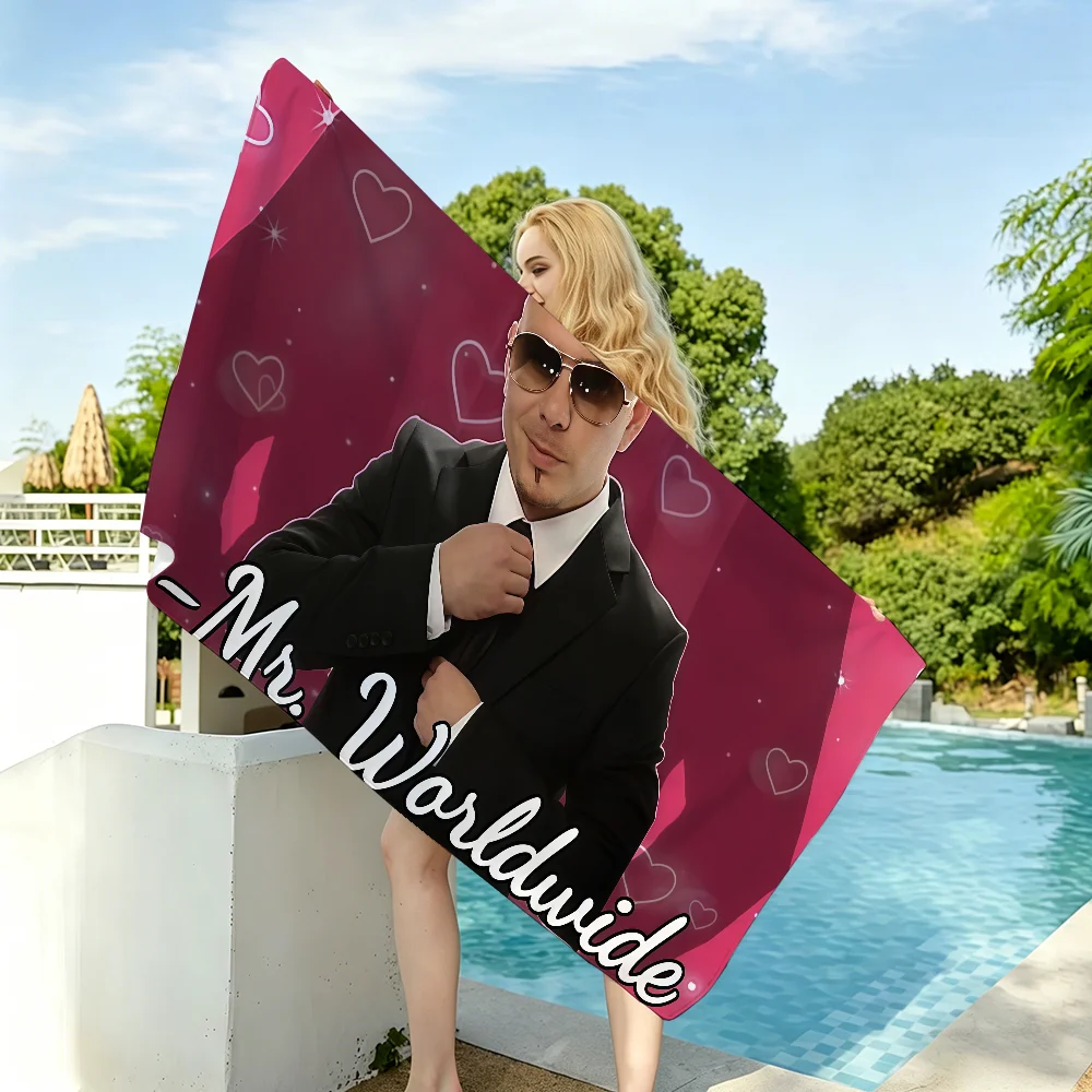 Lustiges Singer Pitbull Mr. Worldwide Meme-Handtuch, trocknendes Badetuch, geeignet für leichtes Schwimmen, Camping, Yoga, Strand
