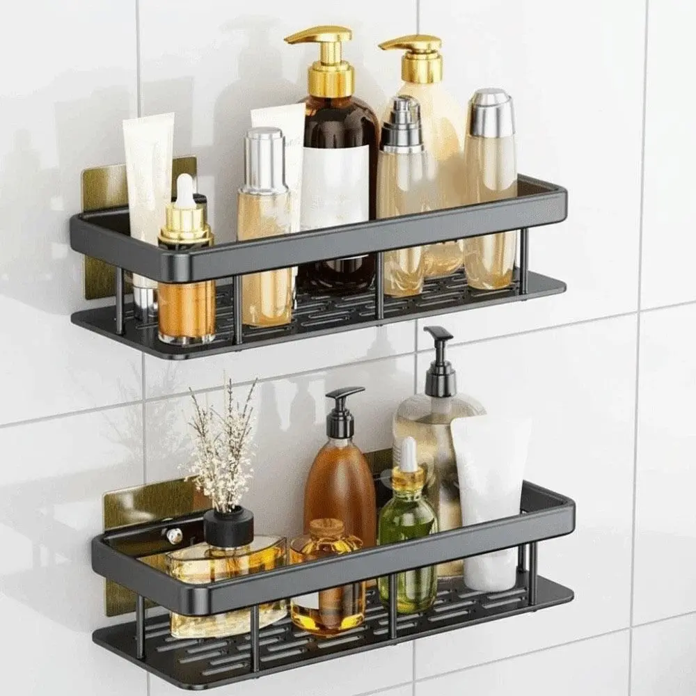 

2Pcs Waterproof Bathroom Storage Rack Thicken Rustproof Wall-Mounted Shelf Rack Large Capacity Easy Install