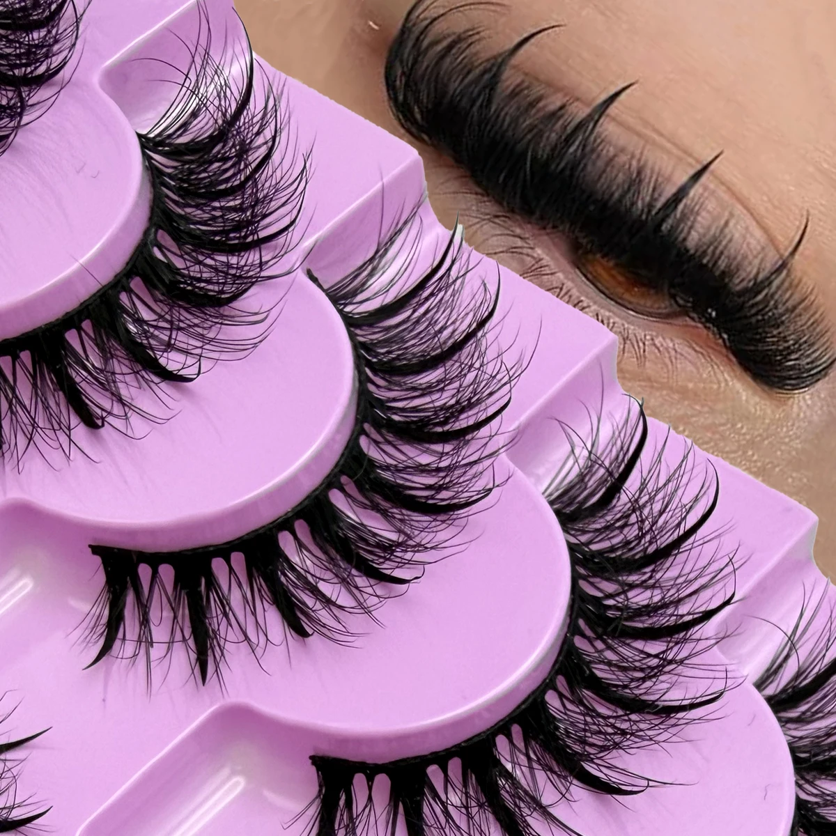 Neue 7 Paar Manga-Wimpern, natürliche Faux-Mink-Wimpern, spitz zulaufend, dicht, natürlich, volle Streifenwimpern, neue Make-up-Wimpern, flauschige Mink-Wimpern – Detail 16