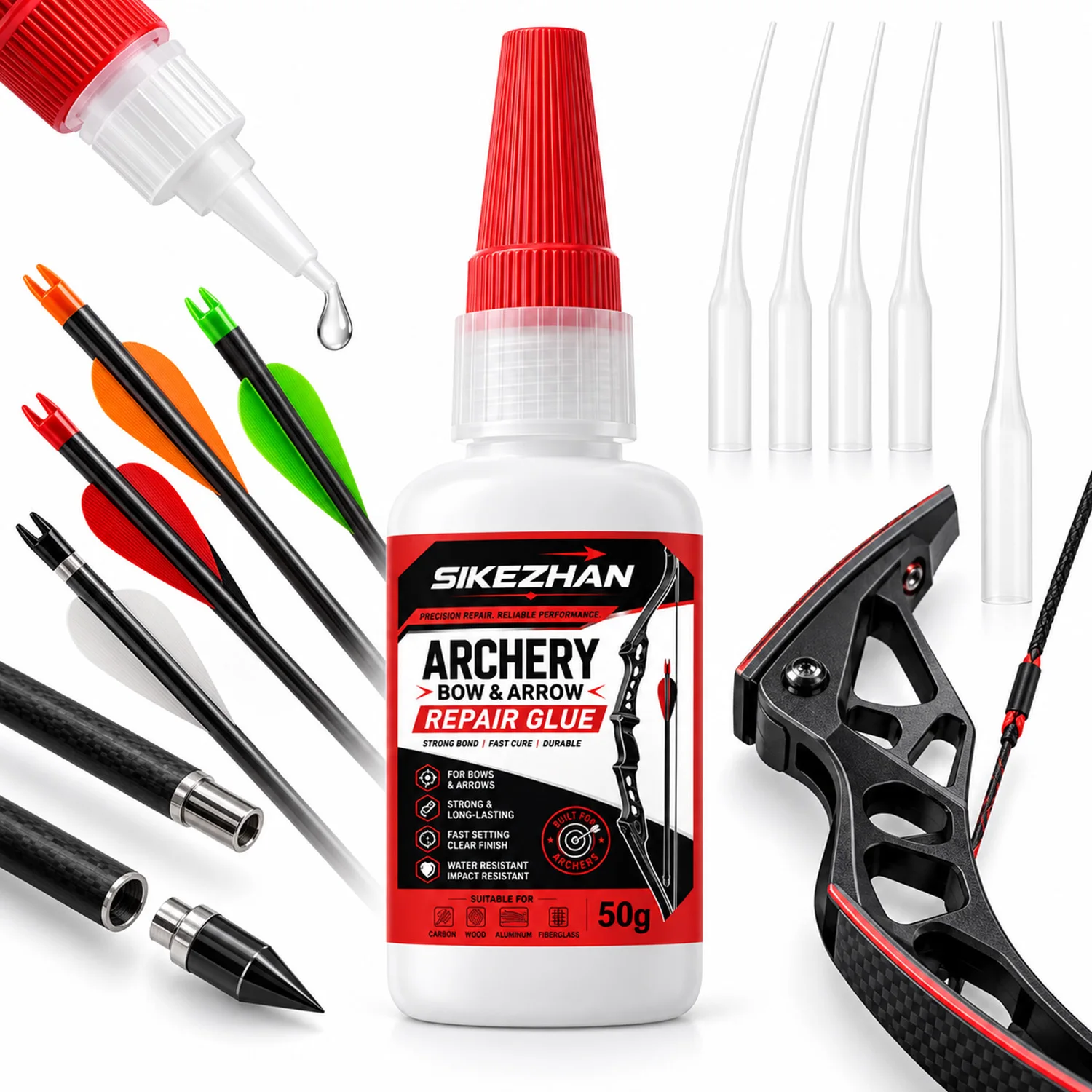Archery Bow & Arrow Repair Glue, instant drying, waterproof for Carbon Wood Fiberglass Shafts Fletching Nocks Precision Repair