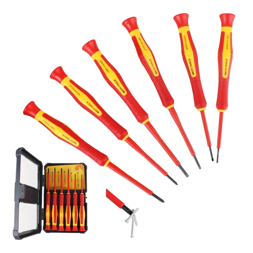 With Case Magnetic 1000V Electrician Tools 6Pcs/Set Insulated Screwdriver Set Portable Plum Blossom Head Slotted Head Convenient