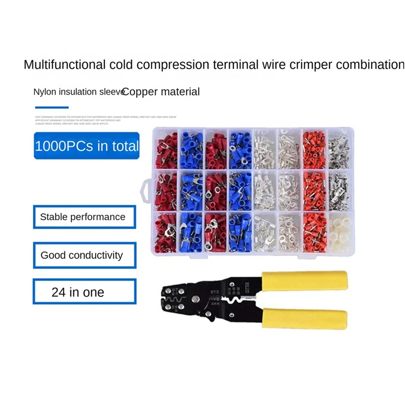 Copper Cold Crimping Terminal Block 24-In-1 Fork-Shaped End Crimping Pliers Combination Set