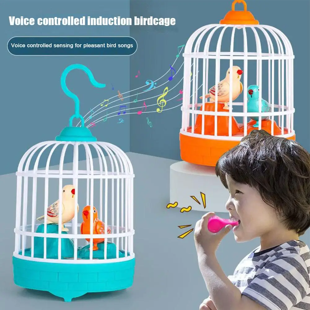 Mini jaula de pájaros de simulación electrónica para niños, juguete con sonido, voz realista, jaula para loros, juguete eléctrico para mascotas para niños