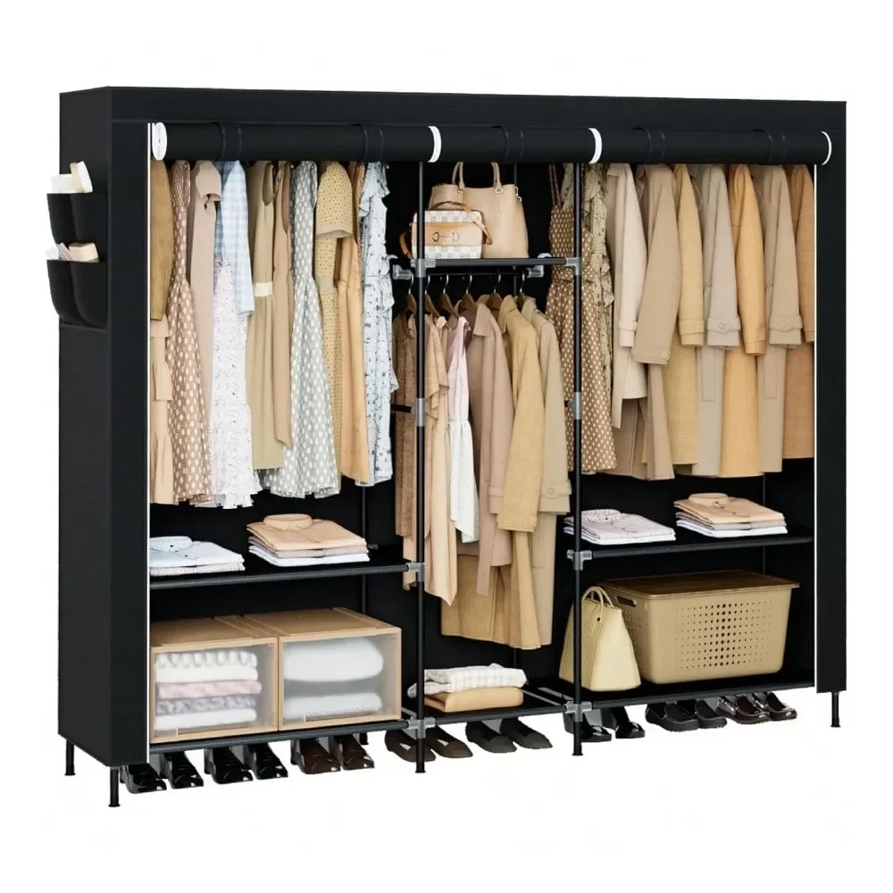 

Шкаф-гардероб Closet 77,6 дюйма, сверхбольшой вместимости, с чехлом, органайзер для хранения одежды с полками и 3 штангами для вешалок, простой в сборке