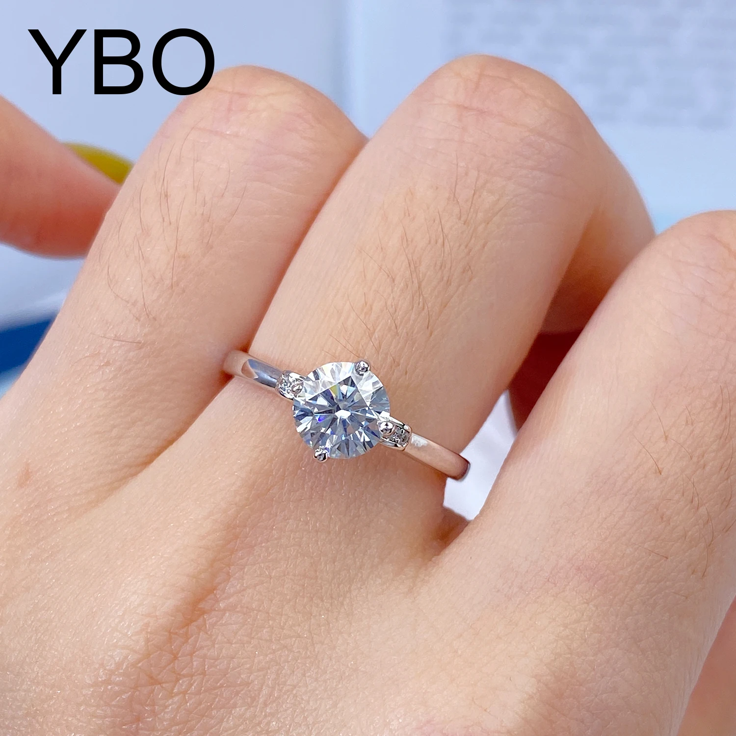 

YBO Moissanite Diamond Rings for Women 1 Carat Engagement Round Cut Solitaire Ring Real 925 Sterling Silver Luxury Jewelry Gifts