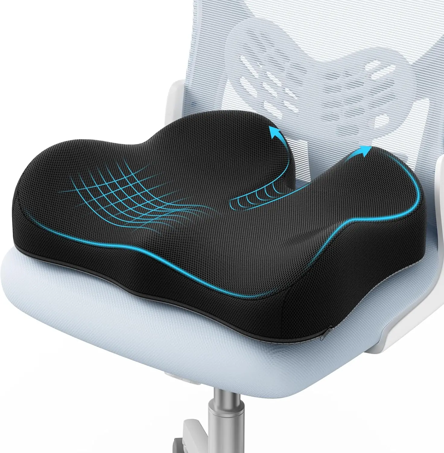 

Ergonomic Memory Foam Seat Cushion for Office and Car - Relieves Back Pain, Black