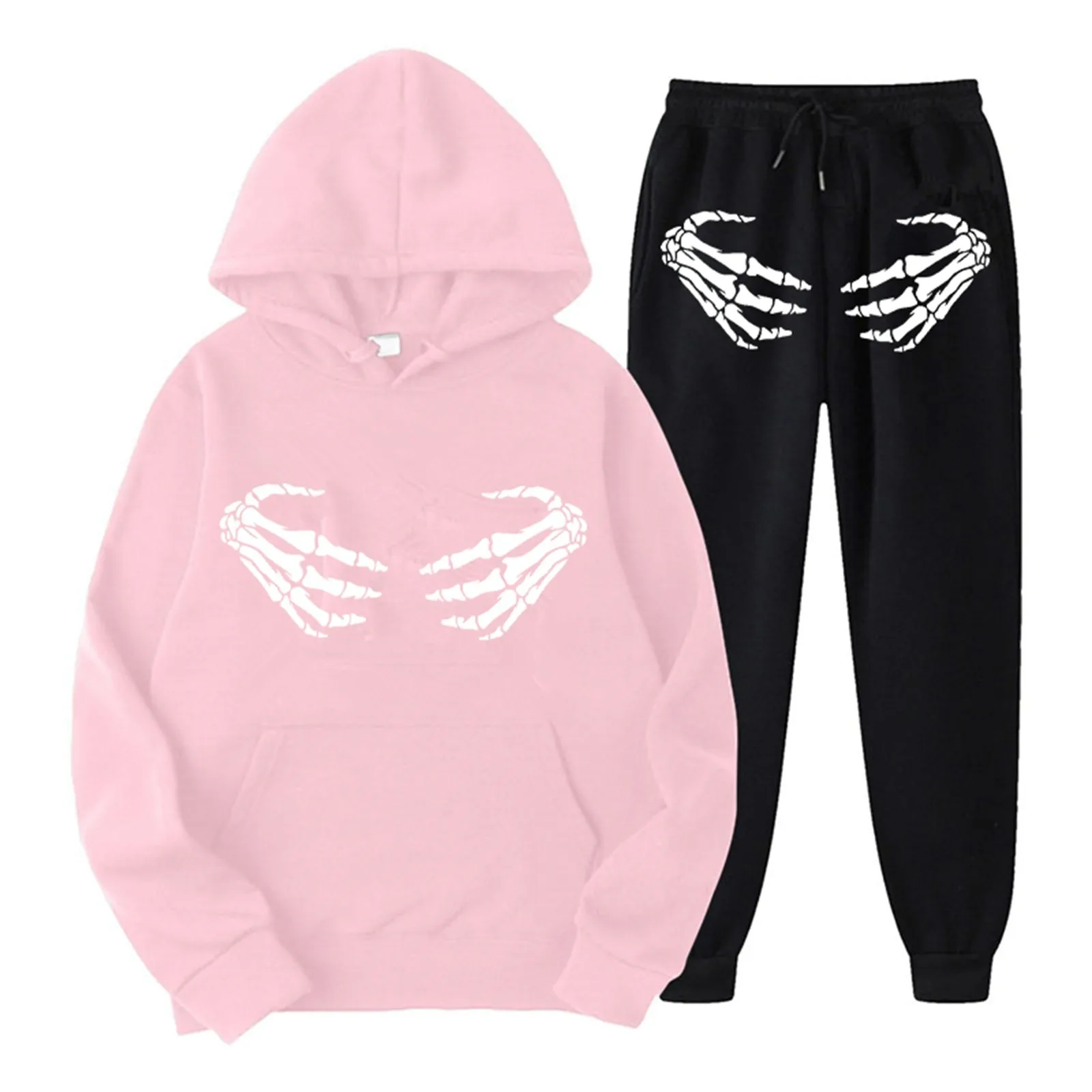 Ladies Fashion Casual Halloween Bone Gesture Fun Personality Printed Head Pant Hoodie Set Party Outfit Women Autumn Winter Sets