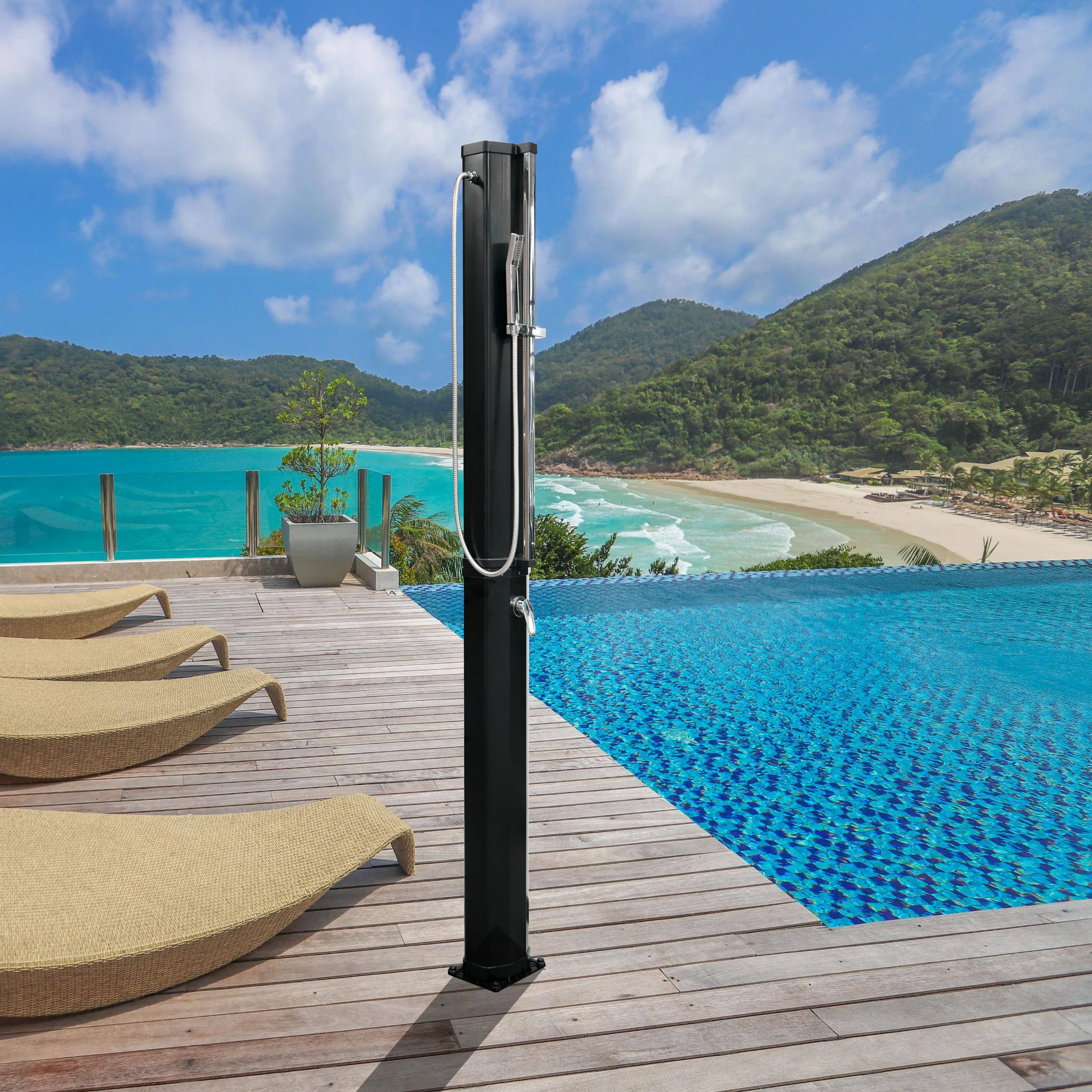 

Hot Sale 35L Octagonal Outdoor Solar Shower Black Edition Outdoor Solar Power Swimming Pool Shower with Footwash