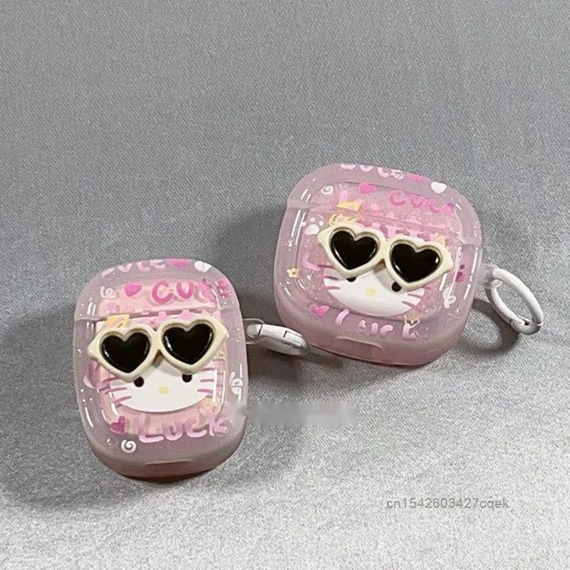 Sanrio Hello Kitty Cute Sunglasses Unique Design Earphone Case For AirPods 1 2 3  Generation Pro Pink Headphone Protective Cover image 5