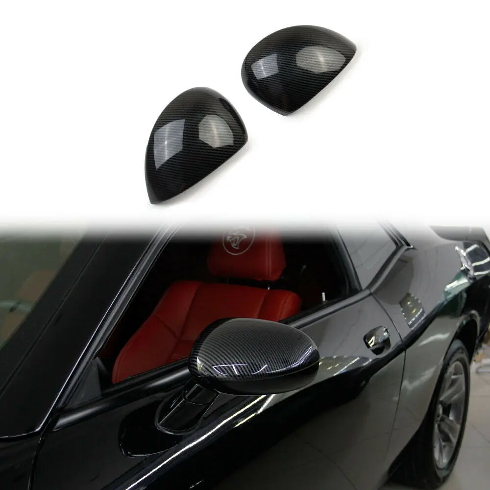 Carbon Fiber Black Side Door Mirror Cover Trim for Dodge Challenger 2015-2019 Rear View Mirror Cover Cap