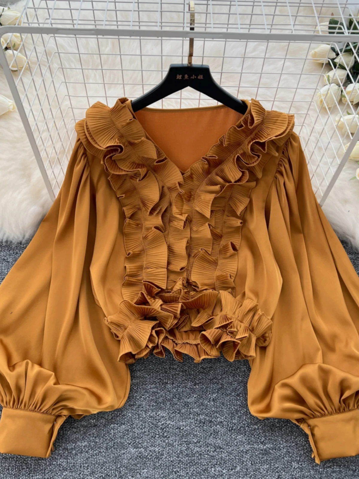 Ele Lantern Sve irt Damen Loose Fit Design Schlankheits-Trendy-Top Herbst Faion Korean Sle Long Sve Button up