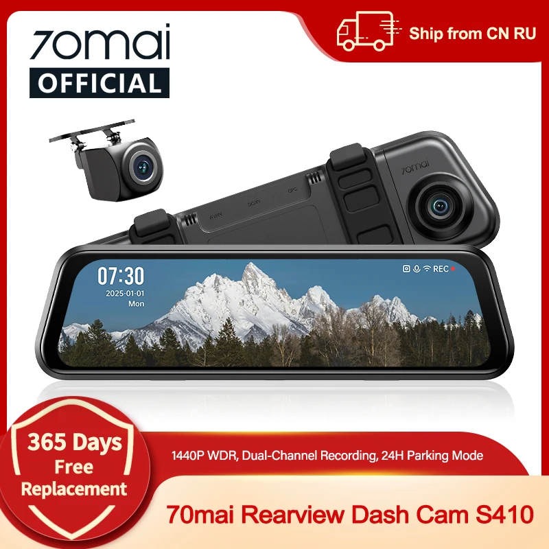 70mai Rearview Dash Cam S410 9.35 Inch Touch Screen Dual-channel Record HDR 1440P 138 FOV 70mai Car DVR S410 Supercapatior