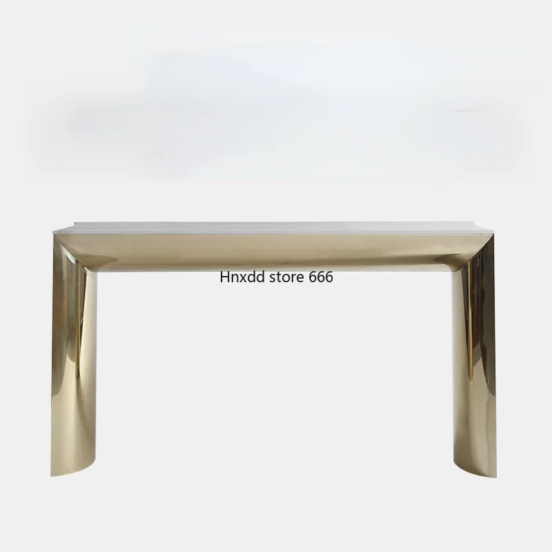 Light Luxury Stone Plate Console Tables a Long Narrow Table Side View Table Modern Wall Corridor Stainless Steel Curio Cabine