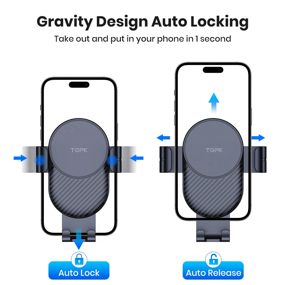 TOPK Metallhaken Schwerkraft-Autotelefonhalterung Lüftungsclip Auto-Lock-Halterung für iPhone 15 14 Samsung Xiaomi Auto-GPS-Halterung – Detail 25