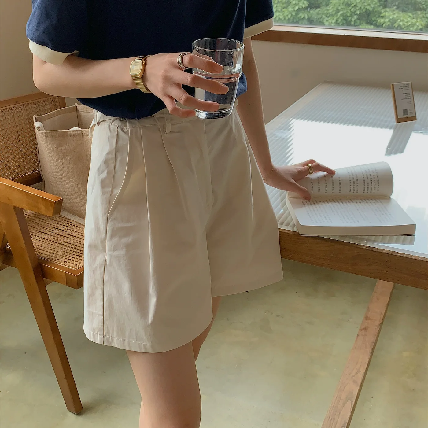 

Pure Cotton Workwear orts Women's Summer Thin High Waist A-Line Slimming Casual Simple Pants Rice Little T Beige