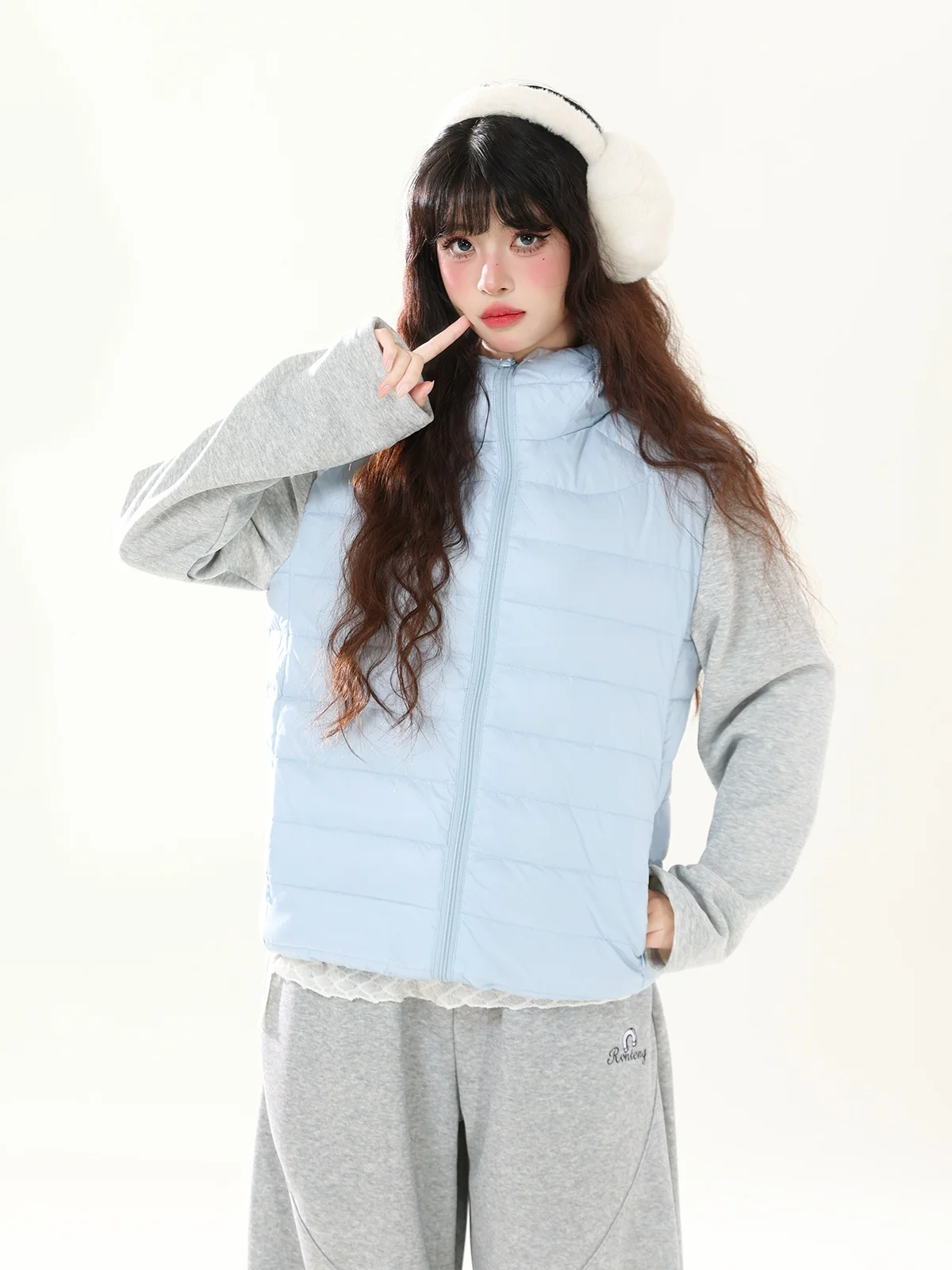 

Женская зимняя свободная куртка ENJOG American Sle Long Sve с капюшоном, пэчворк, на пуху, белая, с теплой внутренней подкладкой из перьев