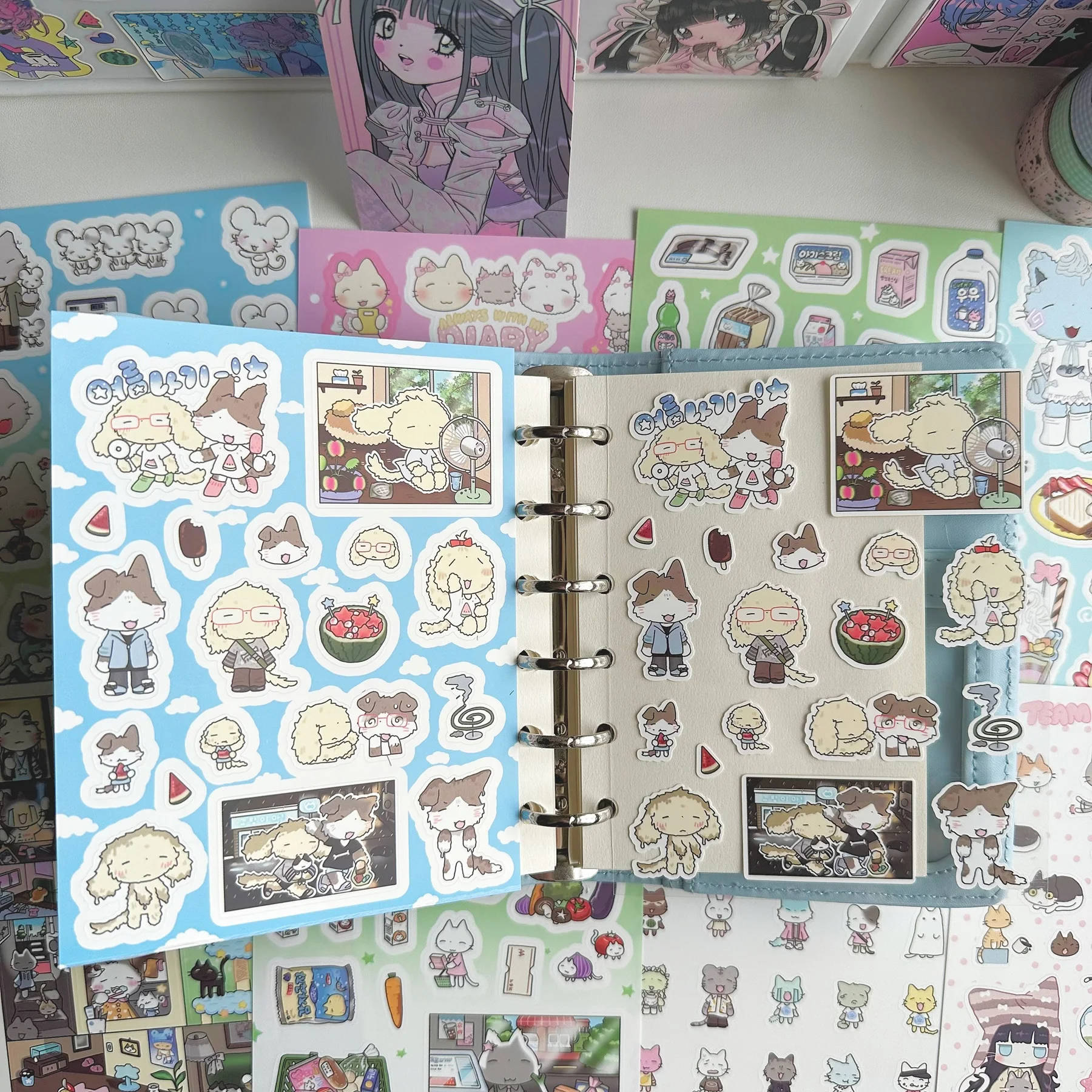 1/8PCS Korean Cartoon Animal Cute Cat Daily Stickers Hand Account Planner Diary Notebook Scrapbook DIY Decorative Stickers