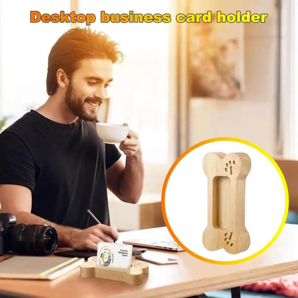 Office Desk Accessory Wooden Dog Bone Business Card Holder Stable Office Organizer for Hospital Desk Display Stand