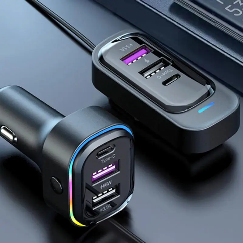 Car Charger Rear Type-C Extension PD QC3.0 Mobile Phone Charging Multifunctional USB Interface 66W Super Fast Charging