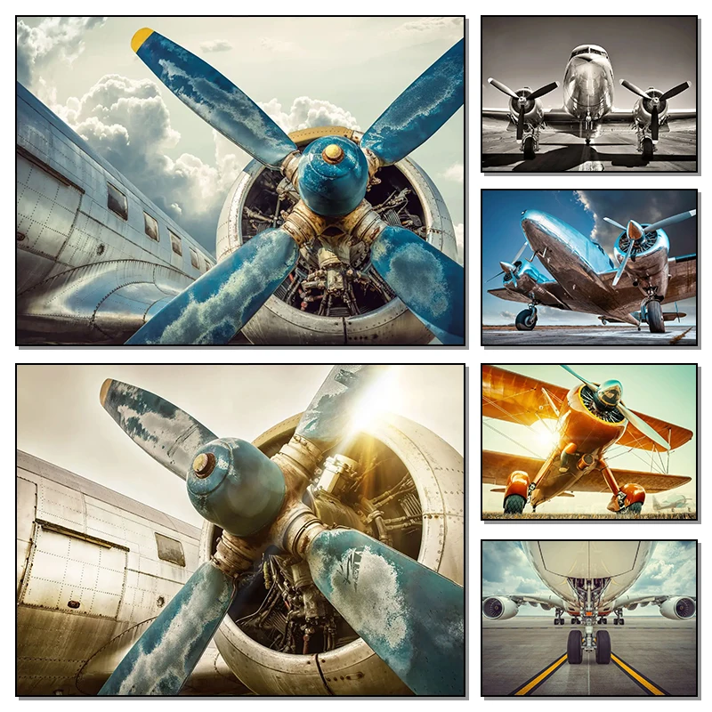 Aircraft Propeller Poster Wall Art Modern Aviation Combat Canvas Painting Vintage Airplane Pictures for Living Room Home Deco