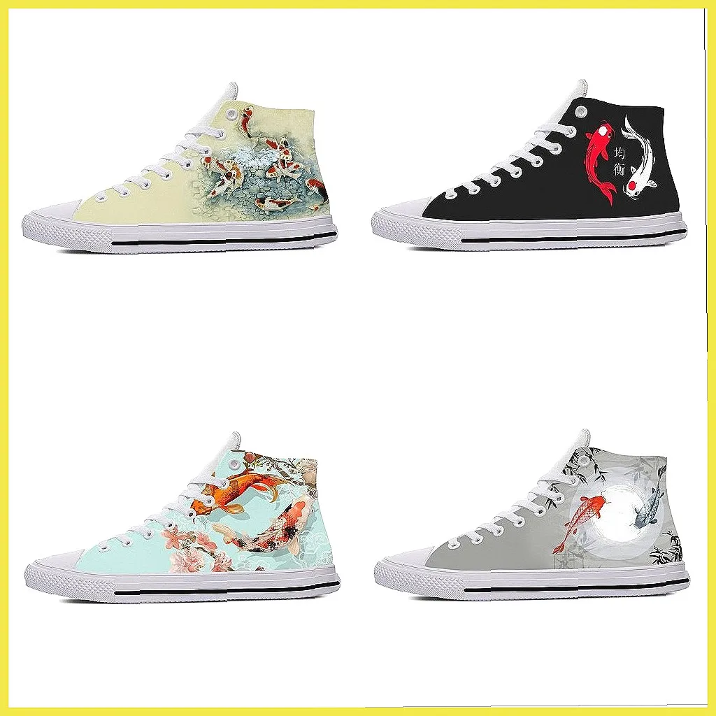 

Повседневные высокие кроссовки с изображением рыбок кои в стиле аниме — модная обувь с мультяшными персонажами для мужчин и женщин