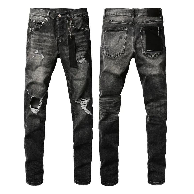 

High Street Trend Brand Ripped Jeans American Hip Hop Washed Do Old Stretch Slim Pencil Pants Men Women Same Style