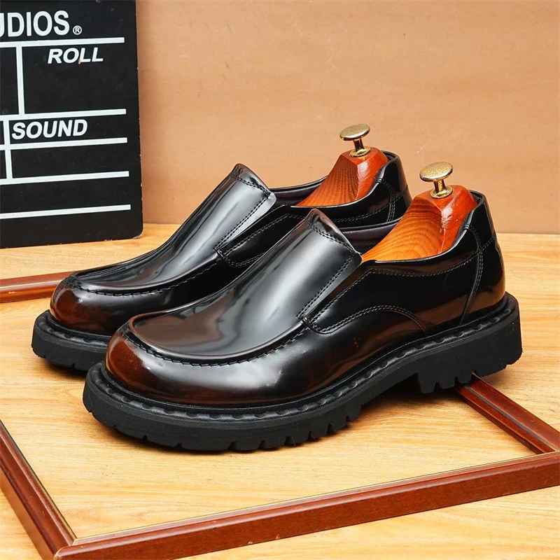 

Leather Dress Loafers Men's Cow LeatherSlip On Formal Dress Brogue Round Toe Big Head Daily Business Working Footwear Handmade