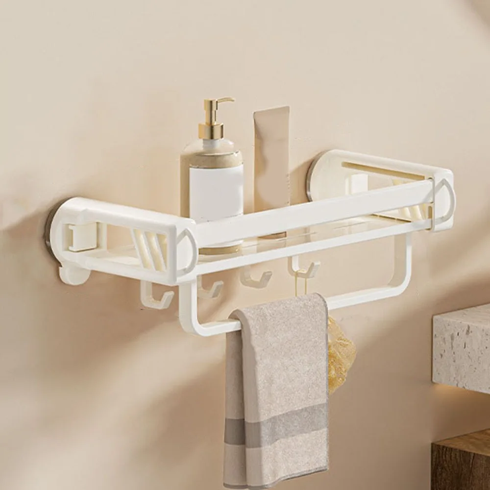 

Carbon Steel Suction Cup Storage Rack Wall Mounted Punch Free Shampoo Storage Rack Removable Space Saving Cosmetics Storage Rack