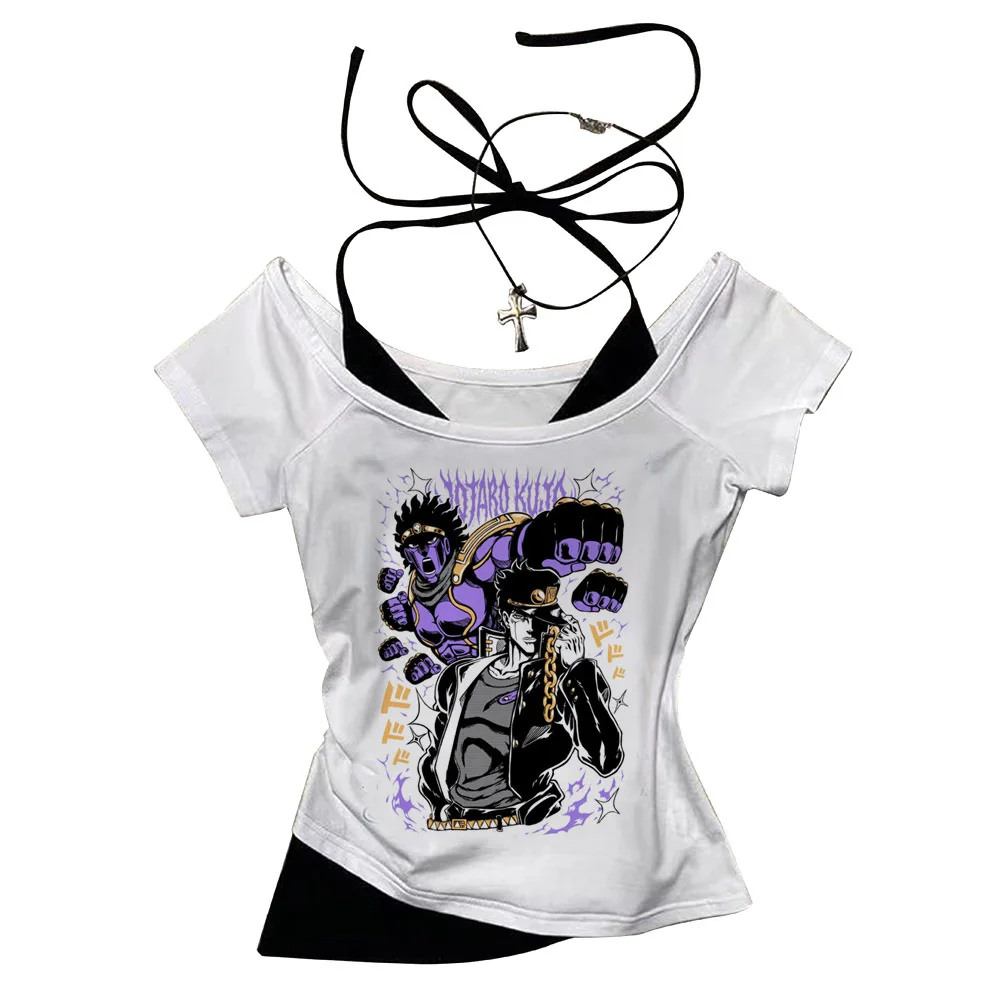 Jojo’s Bizarre Adventure cropped top female cute baddie alternative  scene  gyaru tshirt baddie 2000s scene view 3