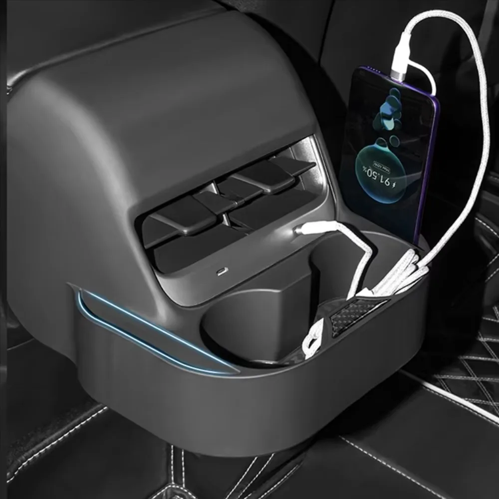 For Tesla Mol 3 Mol Y 2019-2023 Rear Seat Air Vent Cup Holr Storage Box Organizer Car Spare Parts