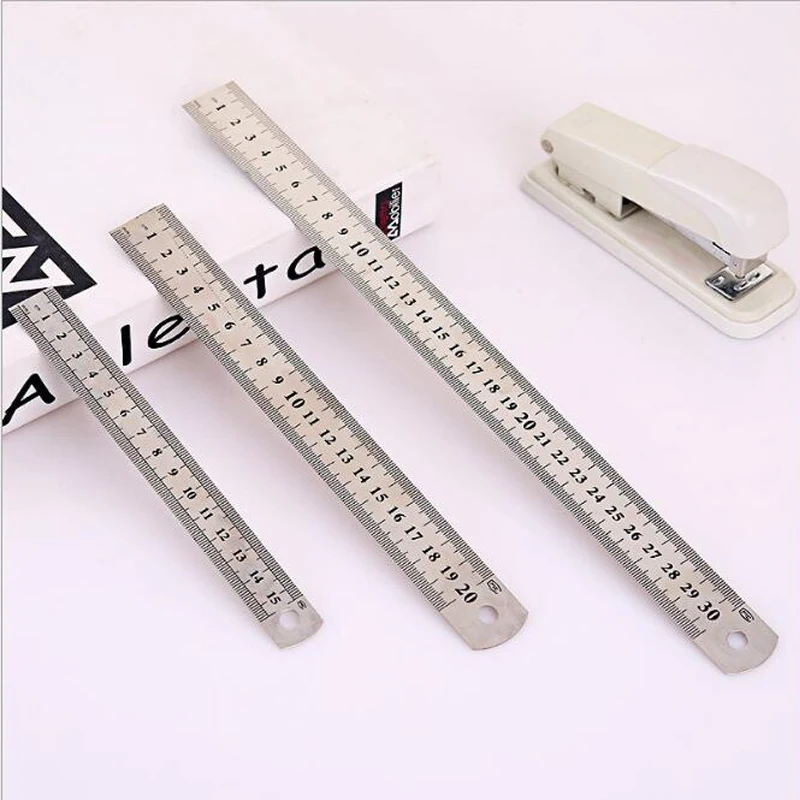 1PCS High Quality Stainless Steel Ruler 15cm20cm30cm Double Sided Scale Standard Ruler Learning Office Supplies