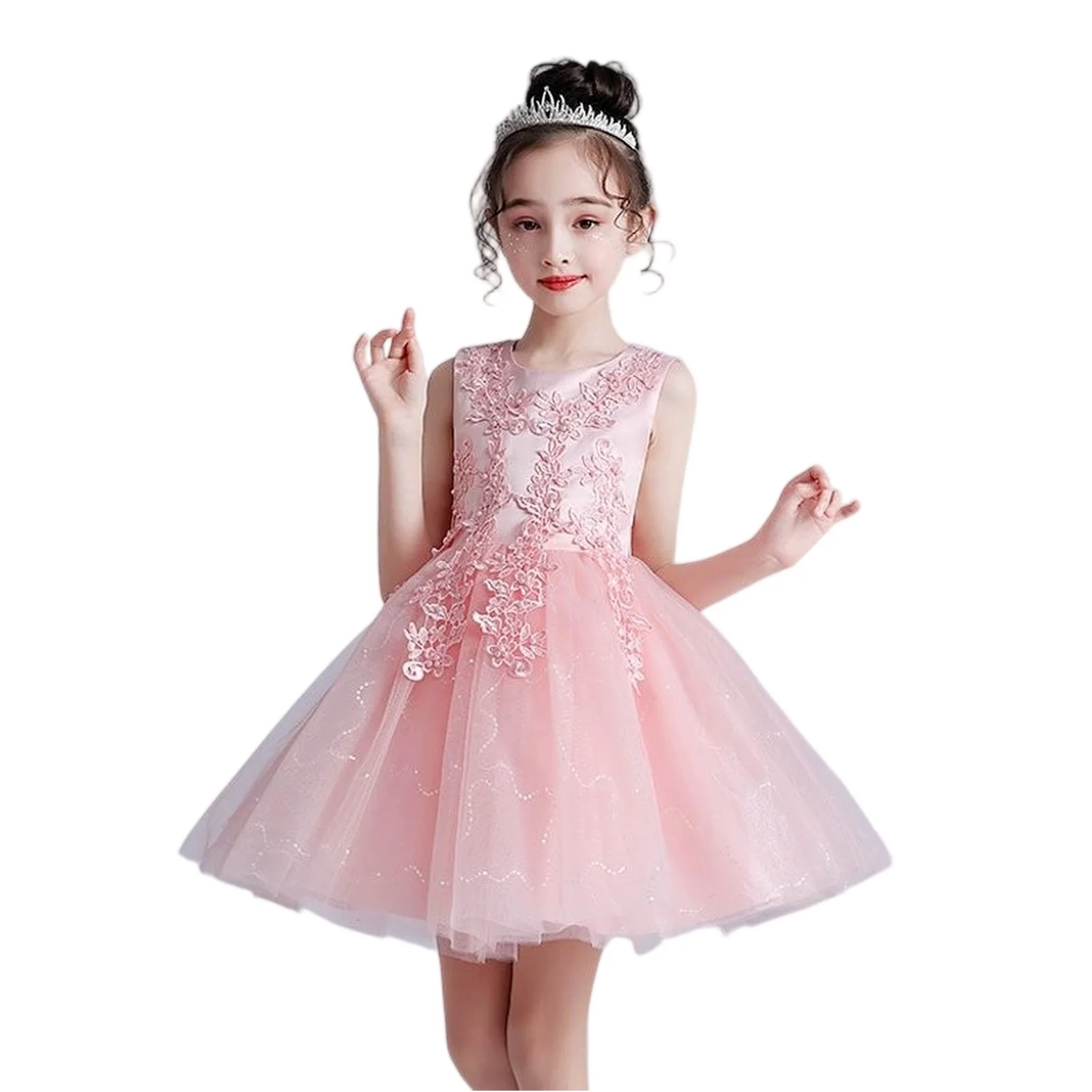 

Summer Kids Princess Dress Exquisite Elegant Birthday Holiday Party Dresses Gorgeous Girls Sleeveless Performance Costume Dress