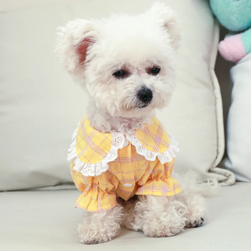 1PC Pet Clothing Cat Spring/Summer Thin Yellow Purple Spliced Pet Collar Princess Dress Suitable for Small and Medium sized Dogs