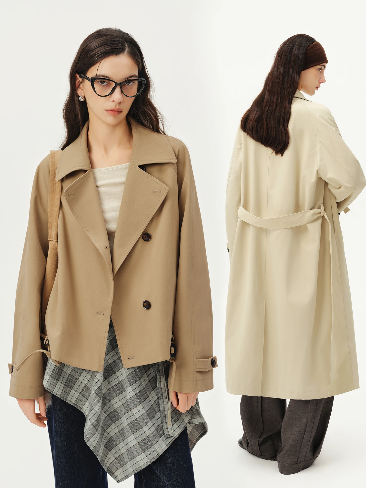 ZIQIAO Retro Raglan Sleeve Mid-length Short Trench Coat for Women New Autumn 2026 Style Wrinkle-resistant and Non-iron