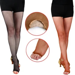 Large Size Latin Tights Small Mesh Pantyhose Women's Hollow Out Fingerless Stockings Caramel-colored Ballroom & Latin Dance Wear