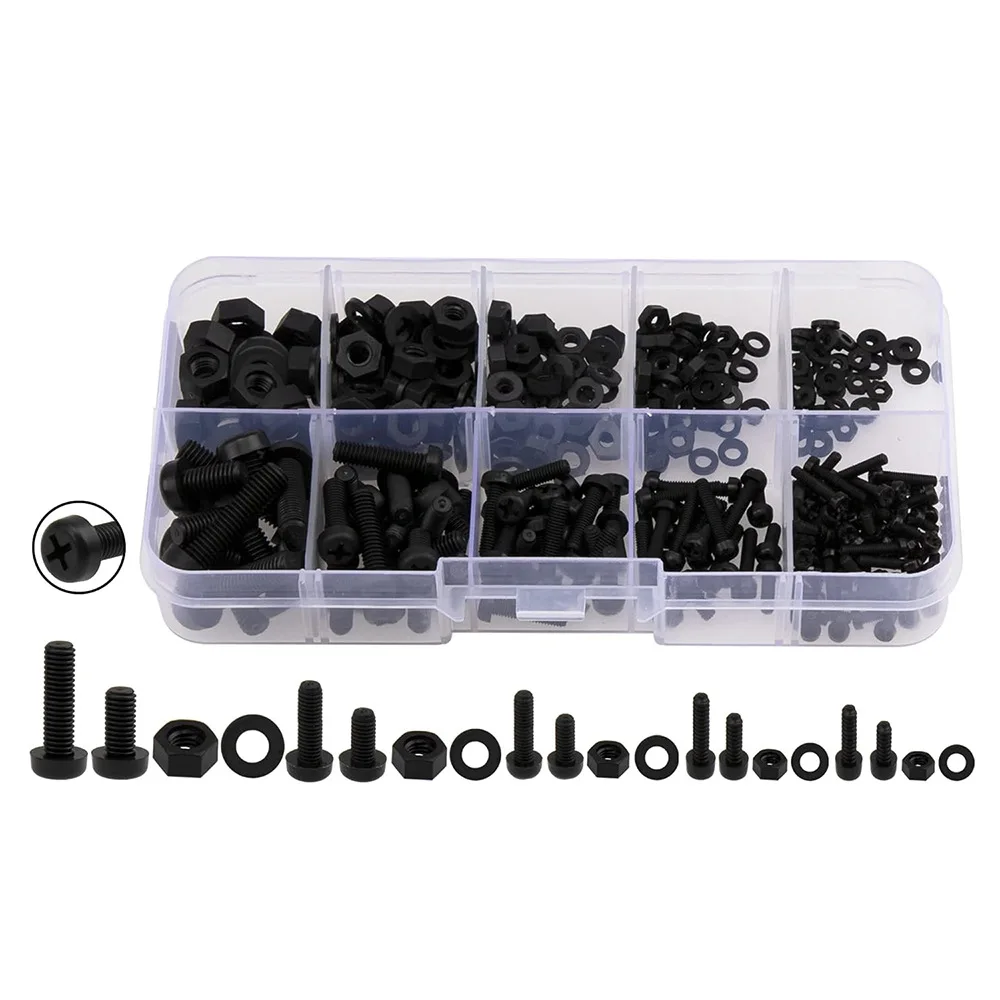 270Pcs Metric M2-M5 Nylon Cross Pan Head Screws Hex Nuts Washers Assortment Kit Plastic Insulated Fastener Set