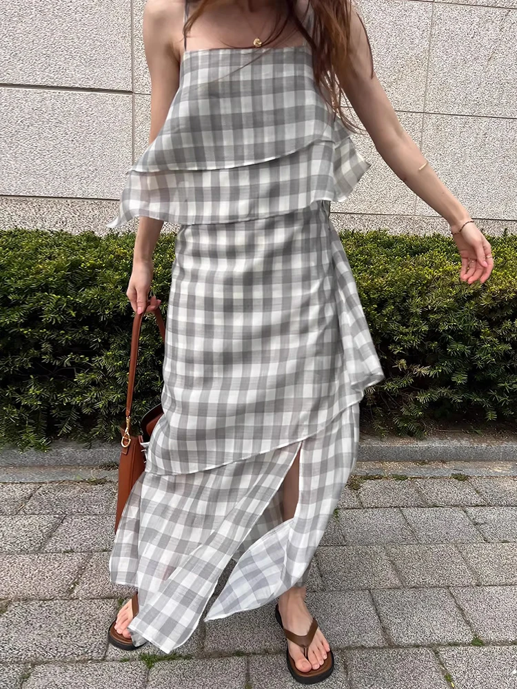 Ele Summer New Polka Dot Strapl Long Dr Donna Sle Layered Sense Splice Casual Vacanza Faion Svel Dr