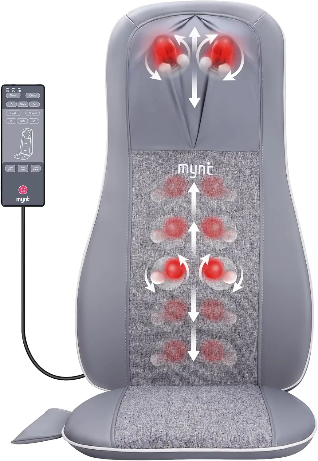 

Shiatsu Back Massager with Heat, 3D Kneading for Pain Relief, Foldable Adjustable Chair Massager, Gray