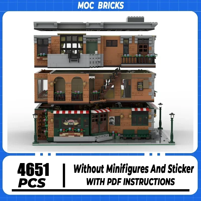 

Moc Building Block Central Perk & Friends Apartment Model Technology Brick DIY Assembly Modular City Street View Toy For