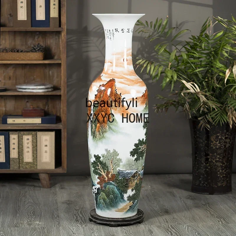 Hand-Painted Ceramic Vase Jingdezhen Living Room and Hotel Decoration Opening Floor Ornaments Gift