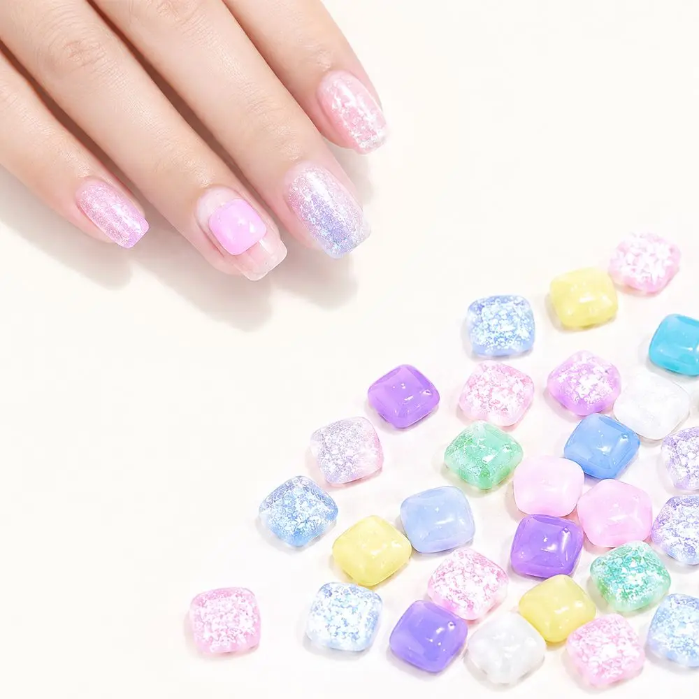 50Pcs Polished Surface Square Nail Decorations Macaron Pastel Assorted Colors for Salon DIY Manicure Home Nail Art Craft