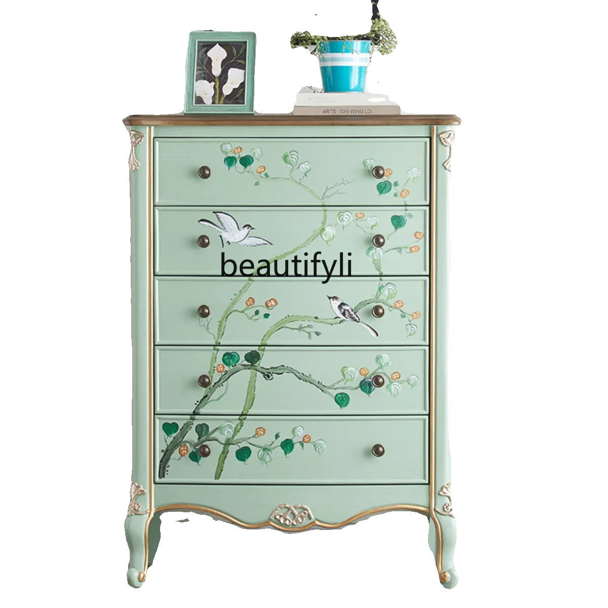 Y American Country Old Five Bucket Pastoral Style Painted Storage Locker Living Room Bedroom Side Cabinet Retro