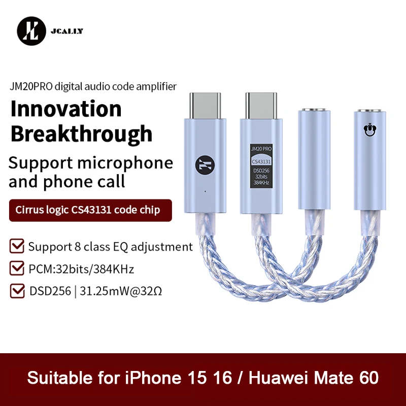 JM20 PRO CS43131 Type C to 3.5mm HiFi DAC USB C Earphone AMP Audio Adapter for Android iPhone 15 16 Support 8 Class EQ Adjustmen - Image 2